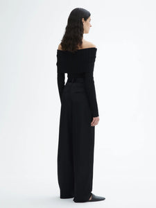 Shiny Wide Suit Pant Black-Trousers-House of Dagmar-AKAT studio