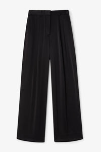 Shiny Wide Suit Pant Black-Trousers-House of Dagmar-AKAT studio