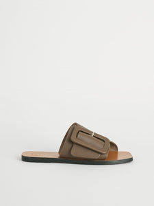 Ceci Leather Flat Sandals Khaki Brown-Shoes-ATP atelier-AKAT studio