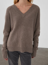 Load image into Gallery viewer, Premium Cashmere V-Neck Sweater Truffle-Cashmere-People&#39;s republic of cashmere-AKAT studio

